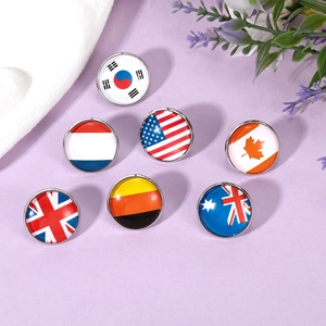 Set of round national flag lapel pins with glass dome finish for stylish suit accessories