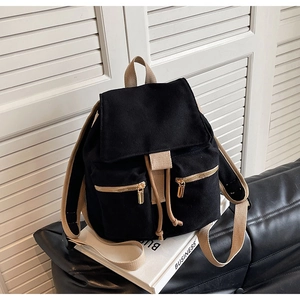Mochila de Lona Casual para Mujer Gran Capacidad Bolso de Hombro con Cordón y Dos Bolsillos Delanteros con Cremallera