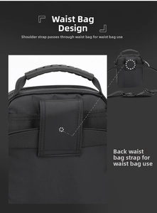 Dettaglio del borsello tattico con passanti per cintura in nylon e design posteriore