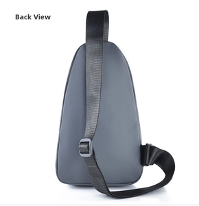 Rear view of sleek matte dark grey chest bag with adjustable black shoulder strap