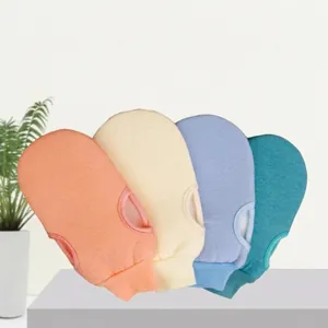 Exfoliating wash mitt set in four colors for deep body cleaning and skin massage