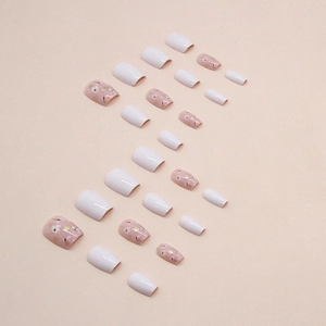 Floral butterfly pattern press-on nails in creamy white and pink, 24 piece set
