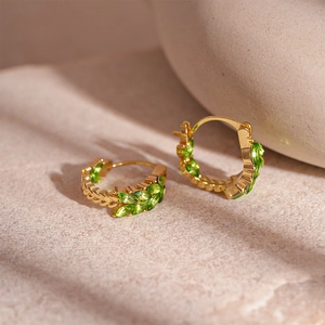 Wheat Ear Leaf Hoop Earrings Alloy Rhinestone With Silver Earring Post Vintage Minimalist For Women