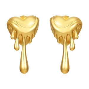 Orecchini a cuore in acciaio inossidabile placcati oro 18K con design effetto fuso