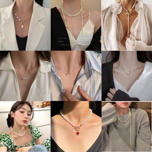 Elegant Faux Artificial Pearl Necklace Alloy Heart Butterfly Pendant Multi Layer Clavicle Chain Women Fashion Jewelry Vintage Style