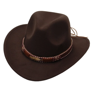 Vintage Western Cowboy Hat Woolen Felt With Metal Feather And Woven Band For Adults Kids Outdoor Ethnic Sunshade Style