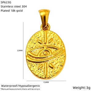 Detailed dimension guide for 18K gold plated sun oval pendant in 304 stainless steel