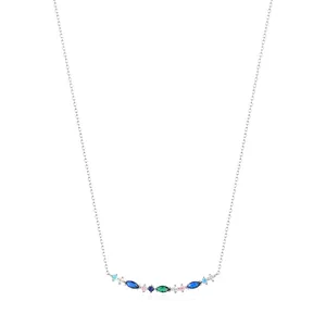 925 Sterling Silver Necklace Colorful Cubic Zirconia Curved Marquise Pendant Elegant Fashion Jewelry For Women