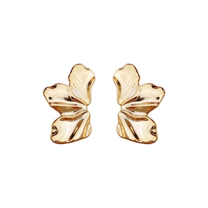 Chic gold-toned flower earrings with textured metallic petals in a minimalist 3D design
