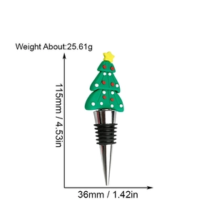 Detailed view of PVC Christmas tree wine stopper with weight and dimension specifications