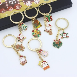 Christmas Keychain Santa Claus Reindeer Tree Gingerbread Man Enamel Zinc Alloy Gold Metal Bag Pendant Holiday Gift