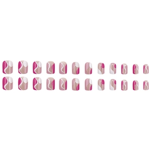 Pink and white abstract wave pattern on short square press-on nails 24-piece set