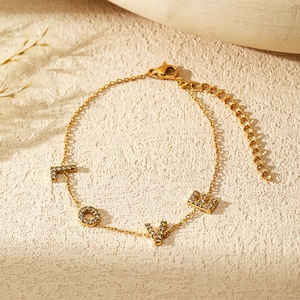Fashion LOVE Letter Bracelet Women 18K Gold Plated Stainless Steel Rhinestone Inlaid Adjustable Chain Jewelry Gift