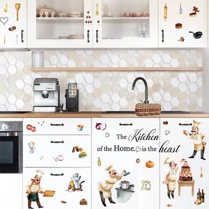 PVC self-adhesive kitchen wall stickers featuring hand-drawn chefs and food illustrations