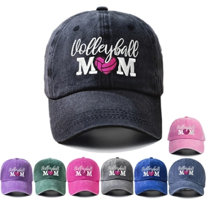 Volleyball Mom Baseball Cap Washed Cotton Distressed Vintage Embroidered Hat For Women Sporty Casual Adjustable