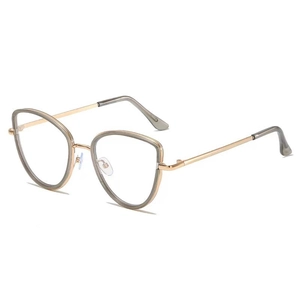 Cat-eye blue light blocking metal glasses frame in translucent grey and gold finish
