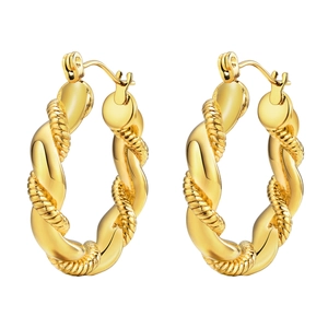 Classic 18K gold-plated stainless steel hoop earrings with textured twist design