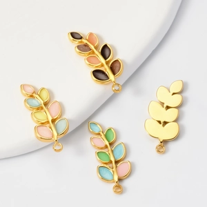 Colorful enamel leaf charms in gold plating for DIY jewelry necklaces and earrings