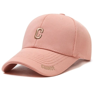 Pink waffle texture baseball cap with 3D letter C embroidery and curved brim