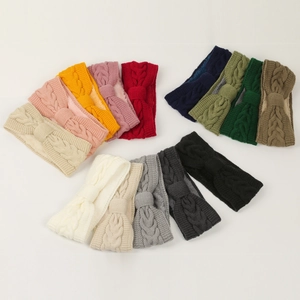 Detailed close-up showing 13 colors of knit headbands with fleece lining for winter warmth