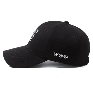 Classic black cotton baseball cap with white W embroidery and side WOW logo detail