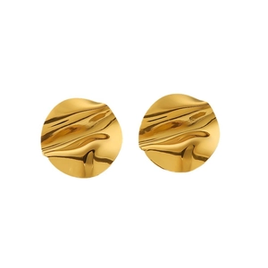 Irregular 18k gold plated geometric textured stud earrings in liquid metal style