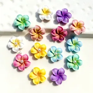 Assorted colorful resin frangipani flower charms with pearls for DIY crafts and accessories