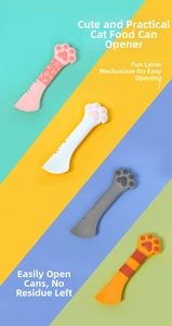Macro detail of multi-color cat paw silicone canning spoons with integrated lid opener