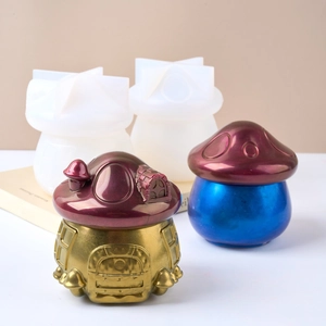 Stampi in silicone per scatole a fungo con contenitori finiti in resina oro e blu