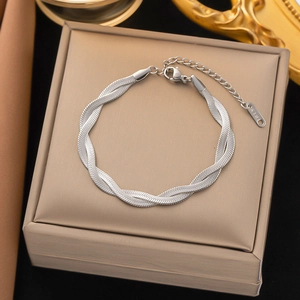 Silver multi-layer woven titanium steel bracelet with lobster clasp and extension chain