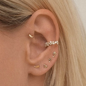S925 sterling silver zodiac stud earrings set with gold finish and sparkling zircon stones