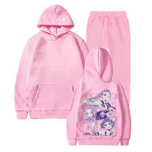 Detailed front and back view of pink Hoodrich tracksuit with Kpop anime graphic print