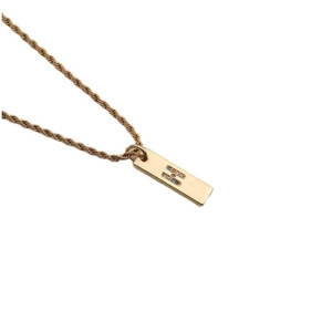 Golden twist chain necklace with a rectangular pendant featuring colorful zircon letter H