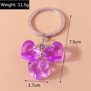 Detailed view of purple heart keychain with 11.5g weight and 7.5cm total length
