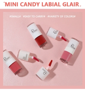 Detailed view of mini candy-shaped velvet matte lip glaze set with soft applicator brushes