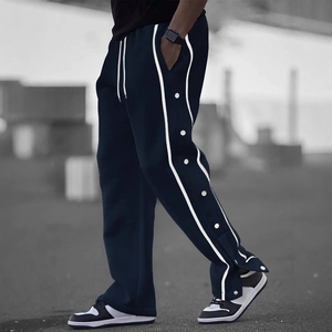 Men's retro high street jogger pants with side split button details in dark blue fabric