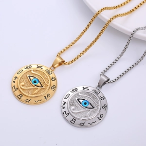 Gold and silver Eye of Horus stainless steel pendant necklaces with Egyptian hieroglyphs