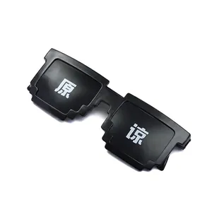 Detail of pixel Thug Life sunglasses with funny Chinese characters on black frames