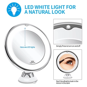 LED Makeup Mirror with 10X Magnification and Suction Base for Natural White Light