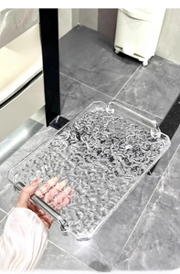 Rectangle acrylic tray with water ripple texture and metallic handles for home decor