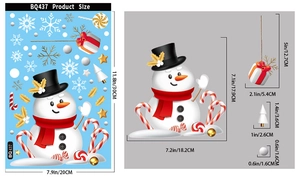 Detailed size dimensions for Christmas snowman and candy cane static window stickers
