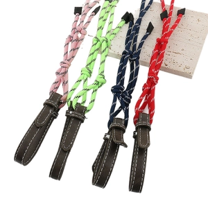 Adjustable colorful braided eyewear chain in pink green and navy with leather ends