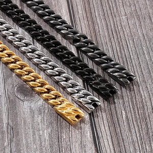 Fashionable Cuban link bracelets in gold, silver, black, and gunmetal stainless steel
