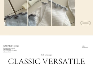 Close-up of ruffled edges and fine knit texture of white and blue cotton socks