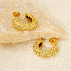 Boucles d'oreilles créoles épaisses plaquées or 18 carats avec cristaux brillants pour femmes