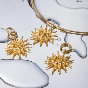 Sunflower Sun Spiral Choker Necklace And Earrings 18K Gold Plated Stainless Steel Retro Jewelry For Women