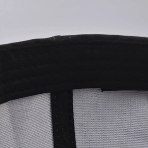 Close-up of cotton baseball cap interior showing black sweatband and dual stitching