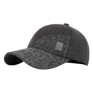 Men's winter baseball cap with ear flaps in dark gray textured wool blend fabric