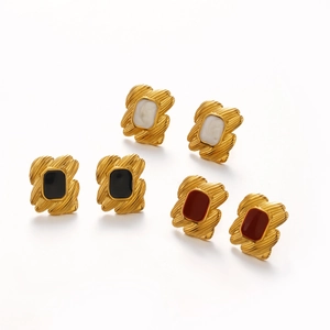 French vintage 18K gold plated square earrings in white, black and red enamel