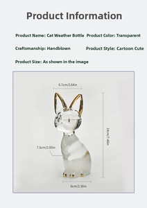 Detailed dimensions of cat-shaped storm glass weather predictor with golden star accents